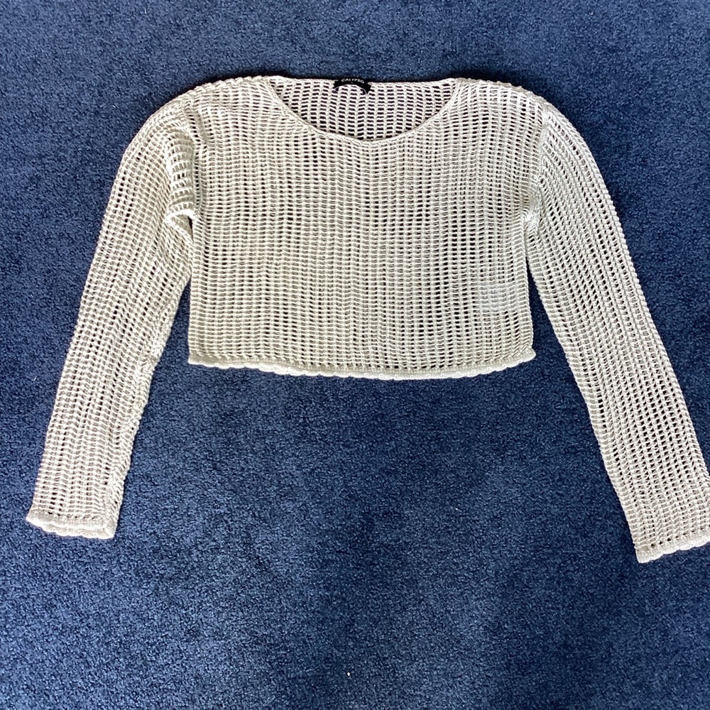Ivory Crocheted Long-sleeve Cropped Sweater - sz Small
